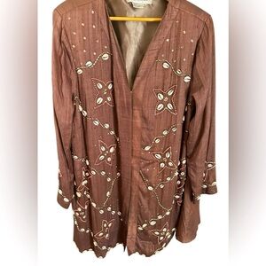 Vintage Silk Jacket with beautiful hand sewn shell decorations. Size 1x